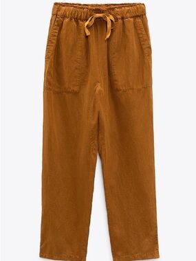 Zara| Casual Camel Brown Cropped Drawstring Cargo Pants Sz S